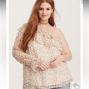 Torrid floral print chiffon ruffled one shoulder top size 2X